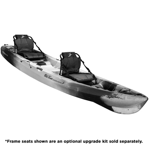 A gray and black kayak on a white background