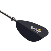 Close up of a black paddle with an Aqua Bound logo on a white background.