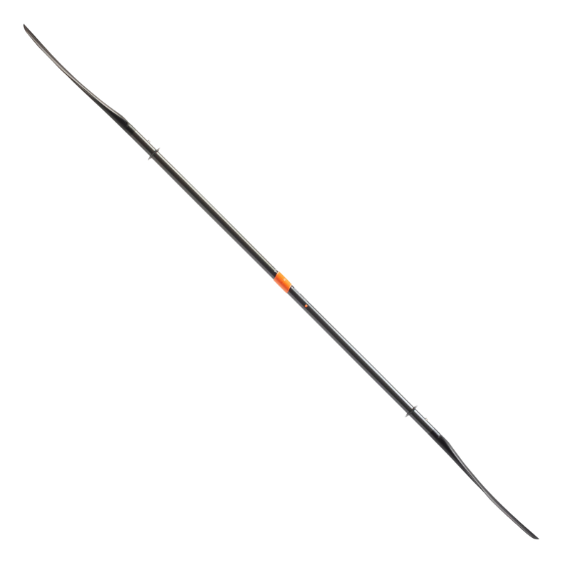 Side view of a black paddle on a white background.