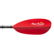 Red kayak paddle with an Aqua Bound logo on a white background.