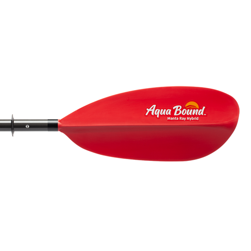 Red kayak paddle with an Aqua Bound logo on a white background.