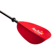 Red kayak paddle with an Aqua Bound logo on a white background.