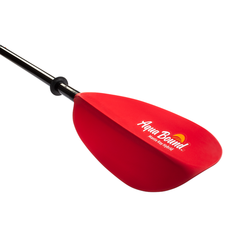 Red kayak paddle with an Aqua Bound logo on a white background.