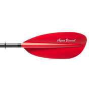 Red kayak paddle with an Aqua Bound logo on a white background.