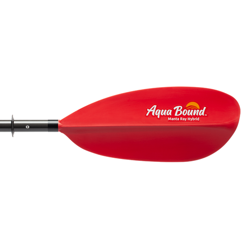 Red kayak paddle with an Aqua Bound logo on a white background.