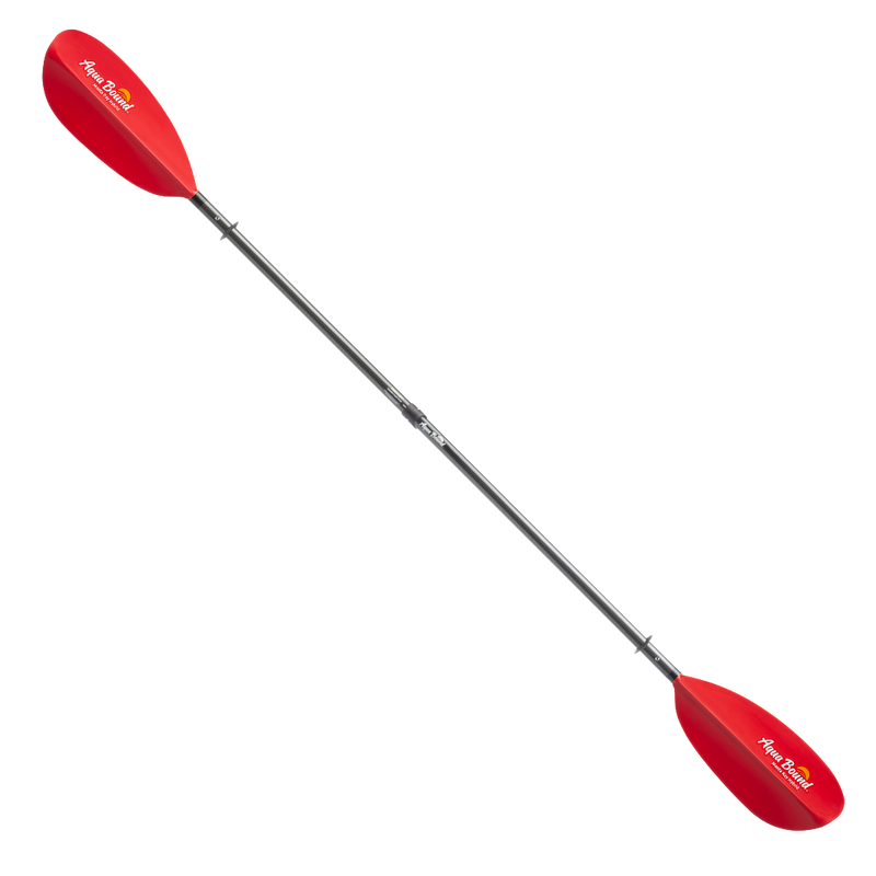 Red kayak paddle with an Aqua bound logo on a white background.