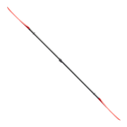 Side view of a red kayak paddle on a white background.