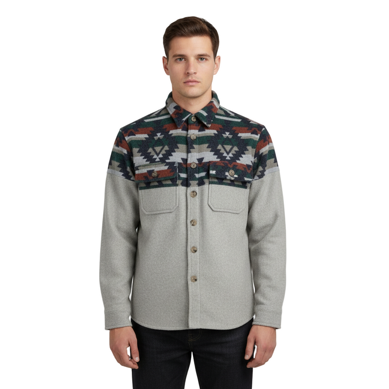 Men's Yucca Aztec Shirt Jacket | Light Grey Multi