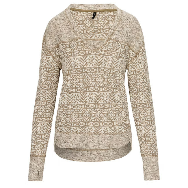 Beige patterned long-sleeve shirt on a white background