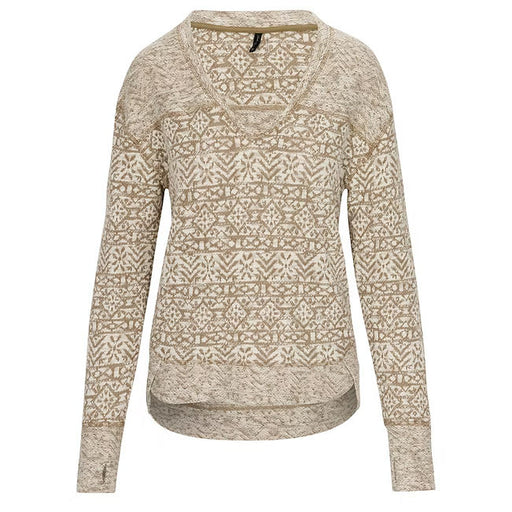 Beige patterned long-sleeve shirt on a white background