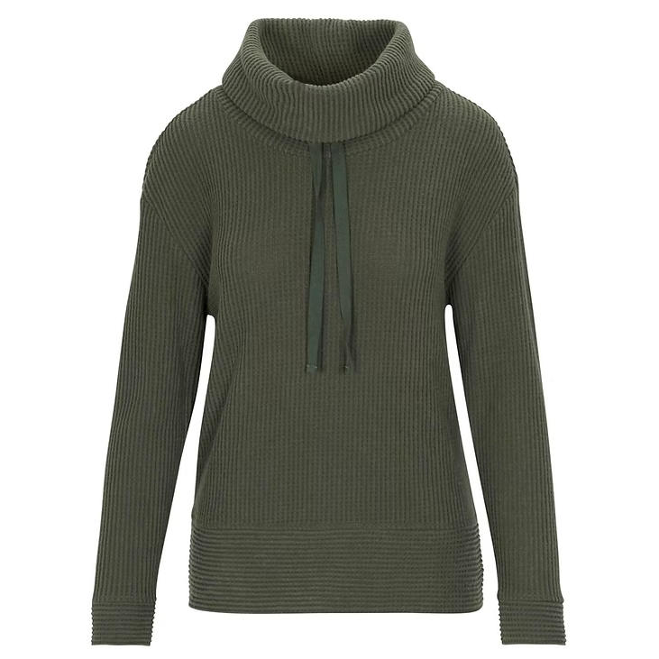 Green turtleneck sweater on a white background