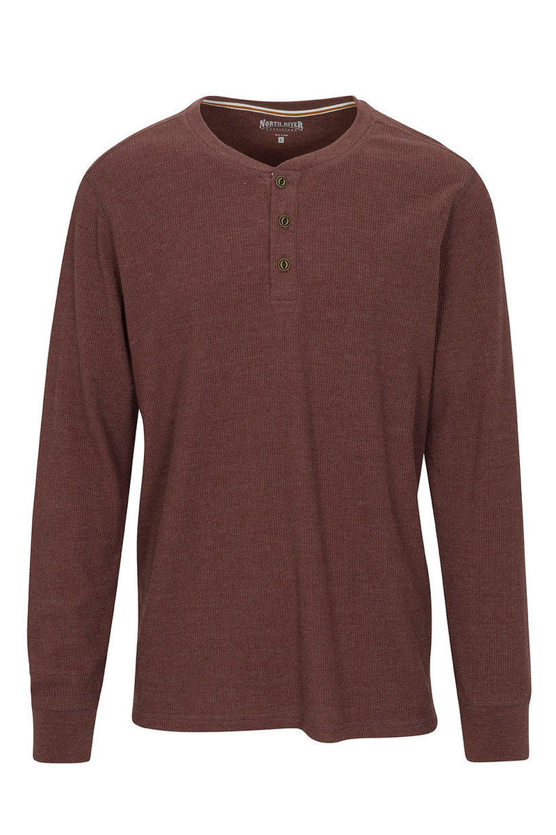 Men's Heathered 3-Button Waffle Henley | Brown Stone