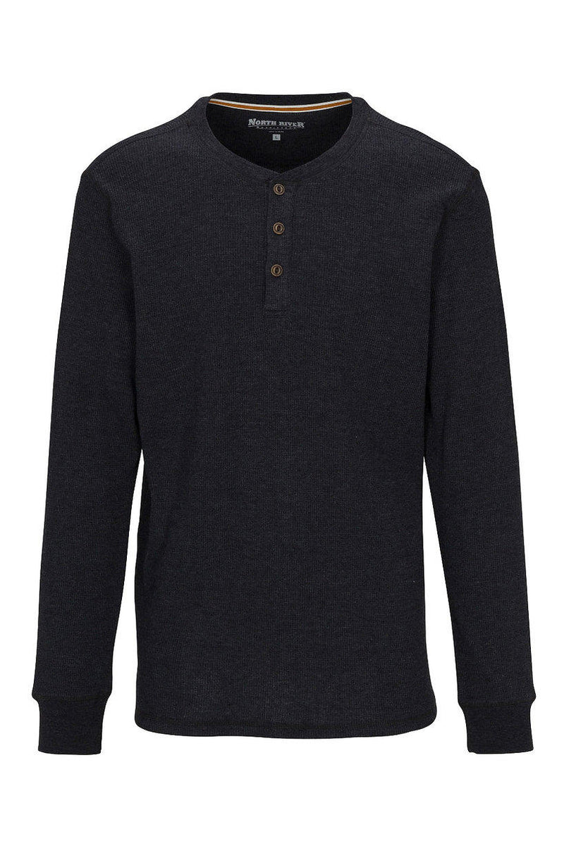 Men's Heathered 3-Button Waffle Henley | Charcoal Heather