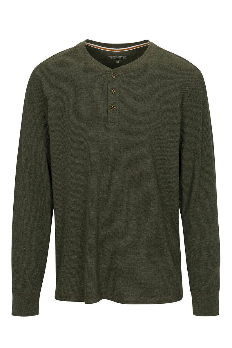 Men's Heathered 3-Button Waffle Henley | Dark Olive