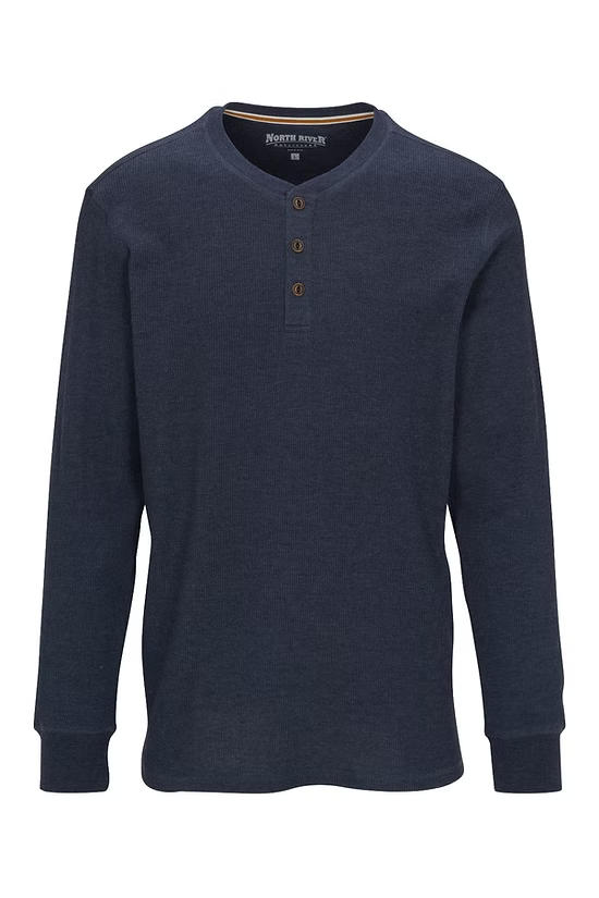 Men's Heathered 3-Button Waffle Henley | Indigo