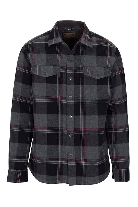 Plaid shirt with black and gray pattern on a white background