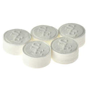 5 compressed towels shown on a white background. They are compressed into small disks
