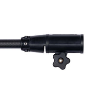 Close up view of the collar on a tiller extension handle, showing the adjustment knob that secures it to the tiller handle.