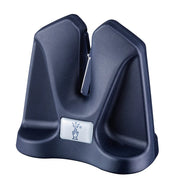 Black manual knife sharpener on a white background.