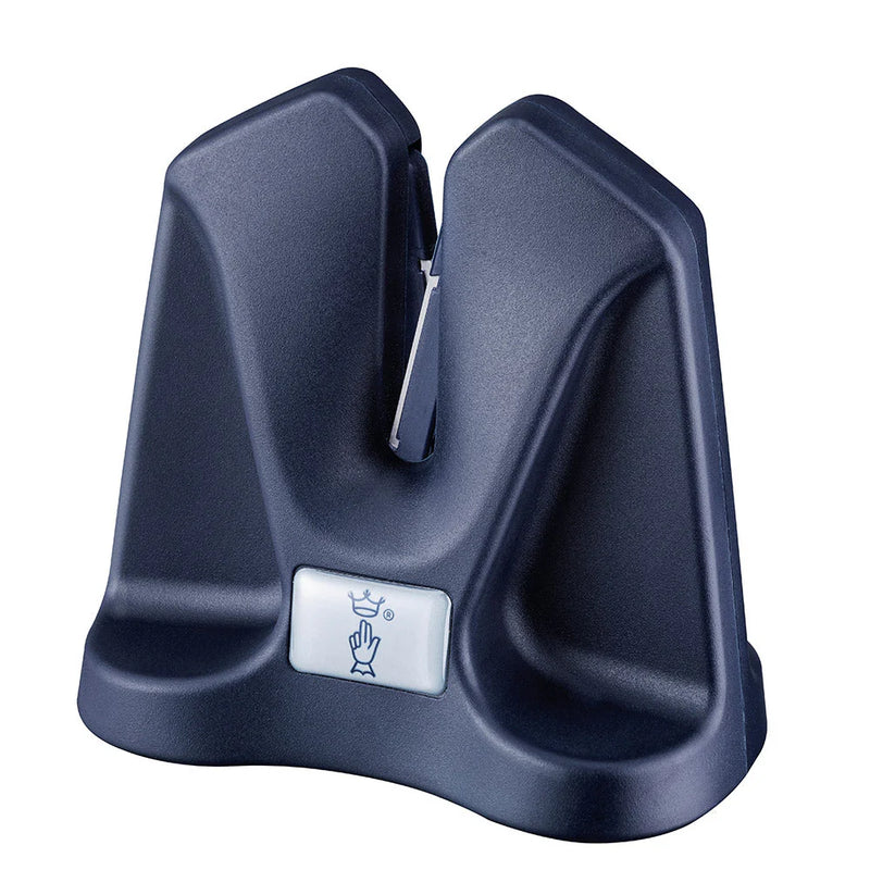 Black manual knife sharpener on a white background.