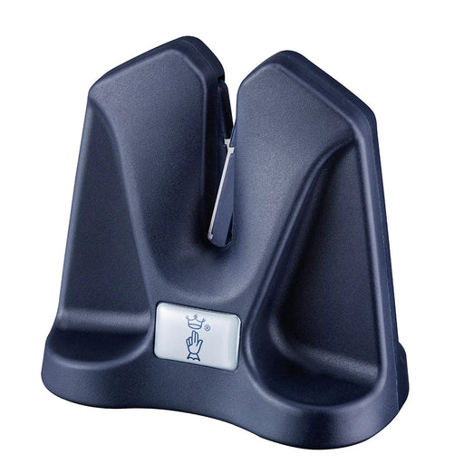 Black manual knife sharpener on a white background.