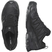 Black hiking shoes with brand logo on a white background