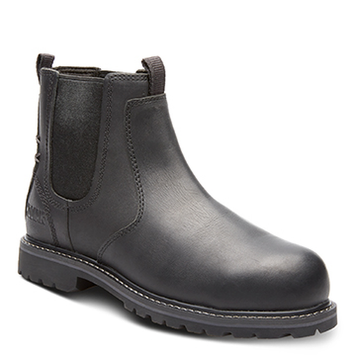 Black leather Chelsea boot on a white background