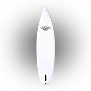 White paddleboard with a black Malibu logo on a white background.