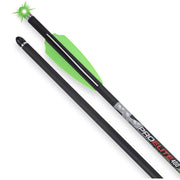 Two arrows with green fletching and black shafts on a white background