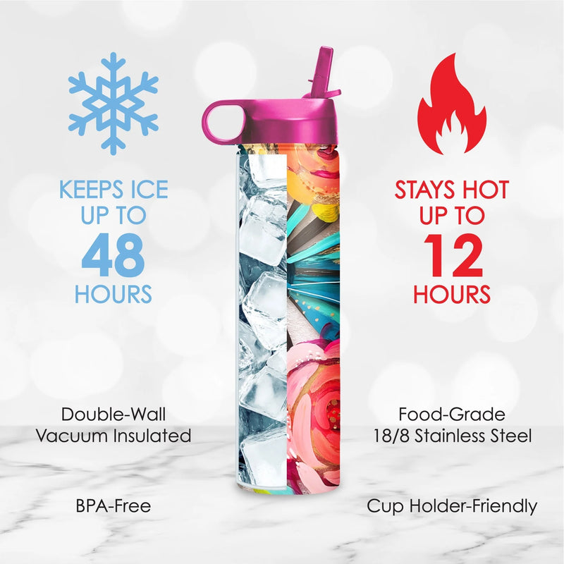 Water Bottle 24oz | EttaVee Flowers On Glass