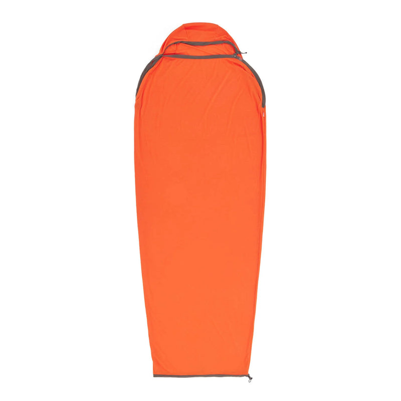 Orange sleeping bag with gray accents on a white background