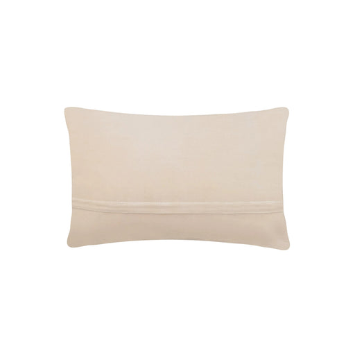 Beige colored rectangular pillow against a white background. 