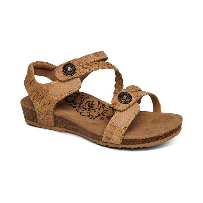 Aetrex Womens Jillian Braided Quarter Strap Sandals in Cork