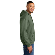 Man wearing a green hoodie on a white background