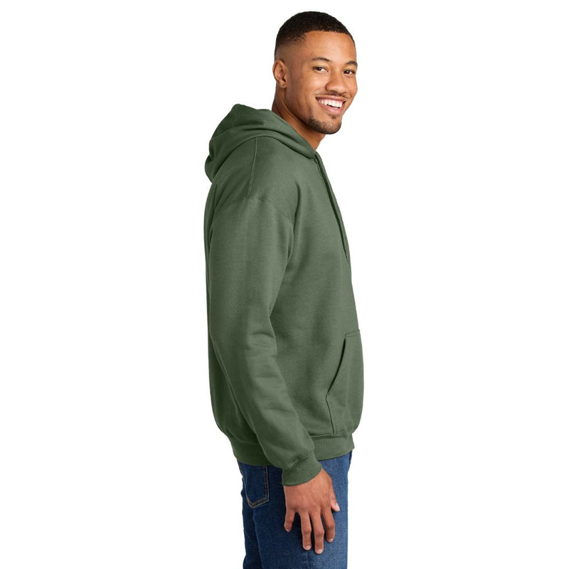 Man wearing a green hoodie on a white background