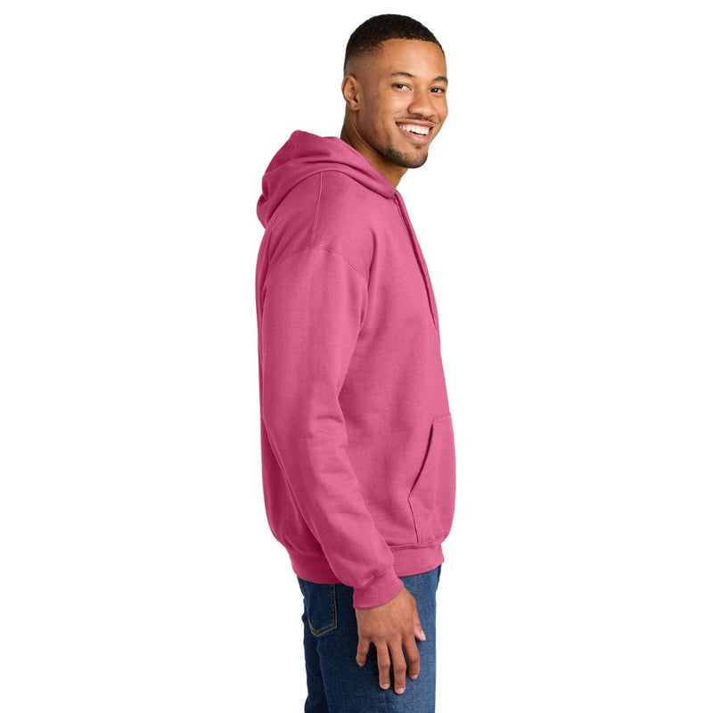 Man wearing a pink hoodie on a white background