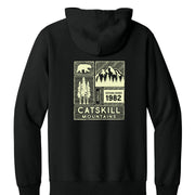 Black hoodie with 'Catskill Mountains' design on the back