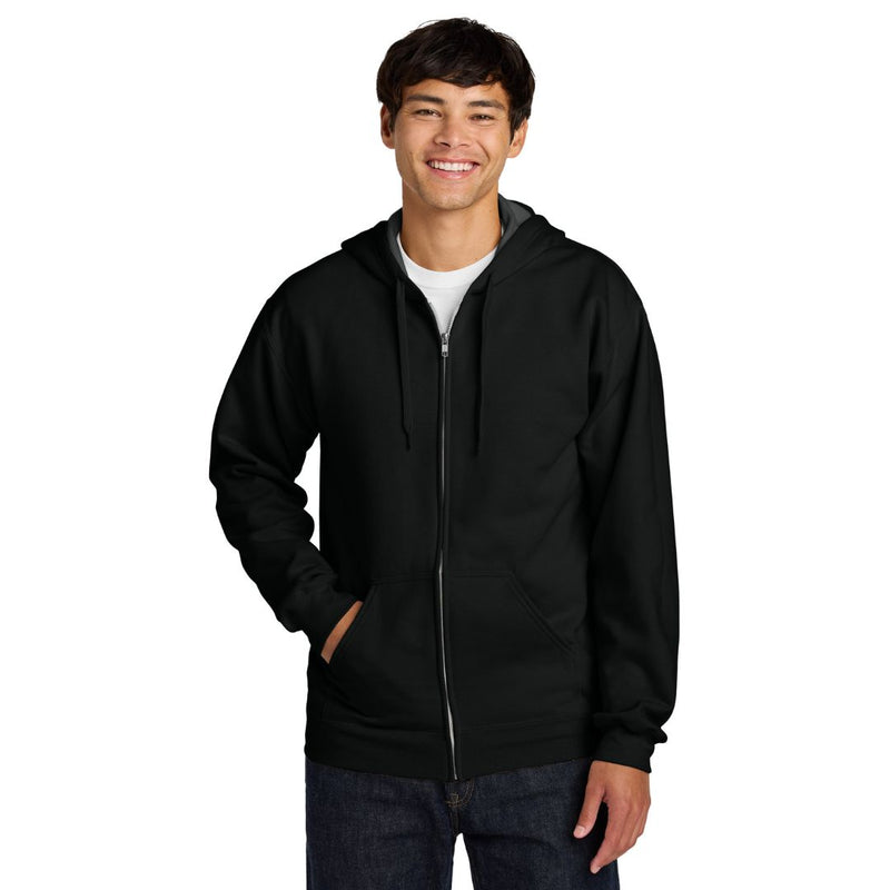 Person wearing a black hoodie on a white background