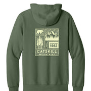 Green hoodie with 'Catskill Mountains' graphic on the back