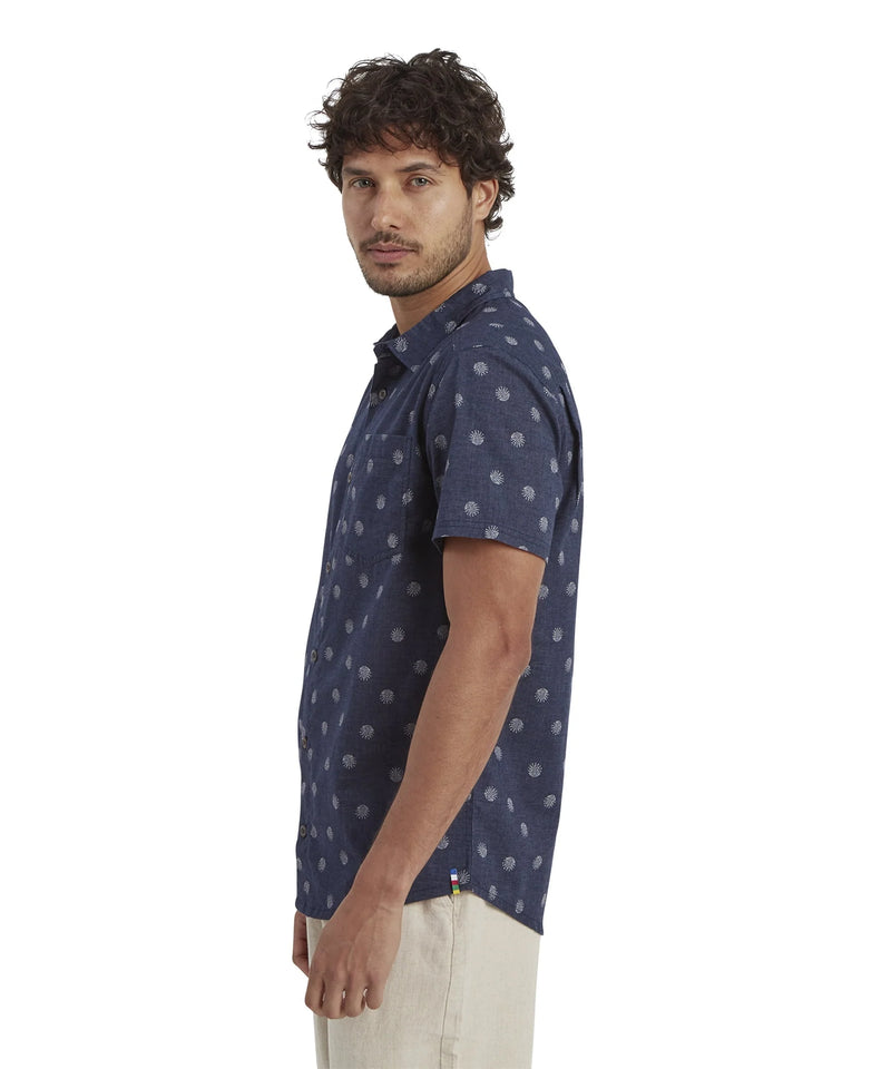 Men's Newar Peacock Short Sleeve Shirt | Rathee Blue