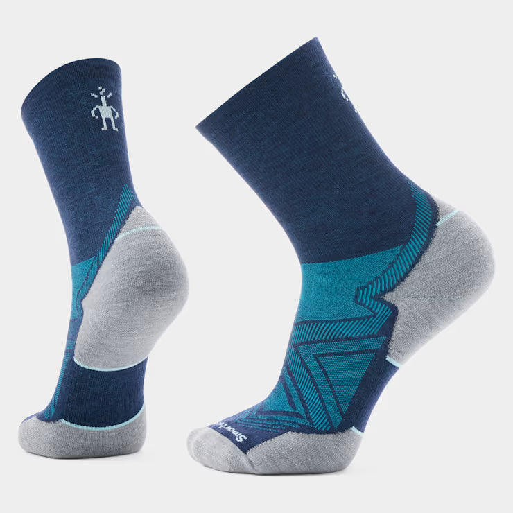 Blue and grey ankle socks with a Smartwool logo on a white background.
