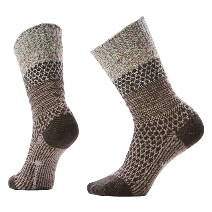 Pair of patterned socks on a light gray background