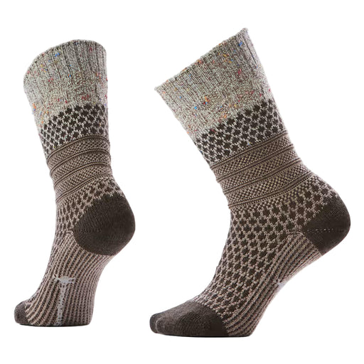 Pair of patterned socks on a light gray background
