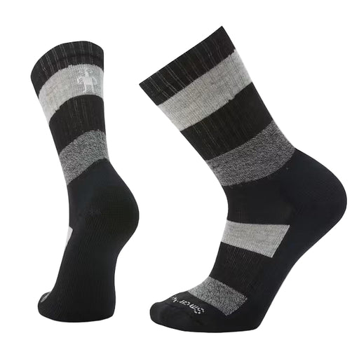 Black and gray striped socks on a white background