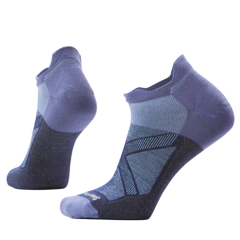 Pair of blue and black ankle socks on a white background