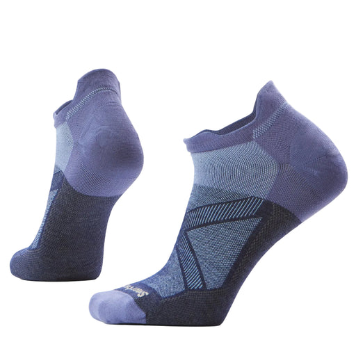 Pair of blue and black ankle socks on a white background