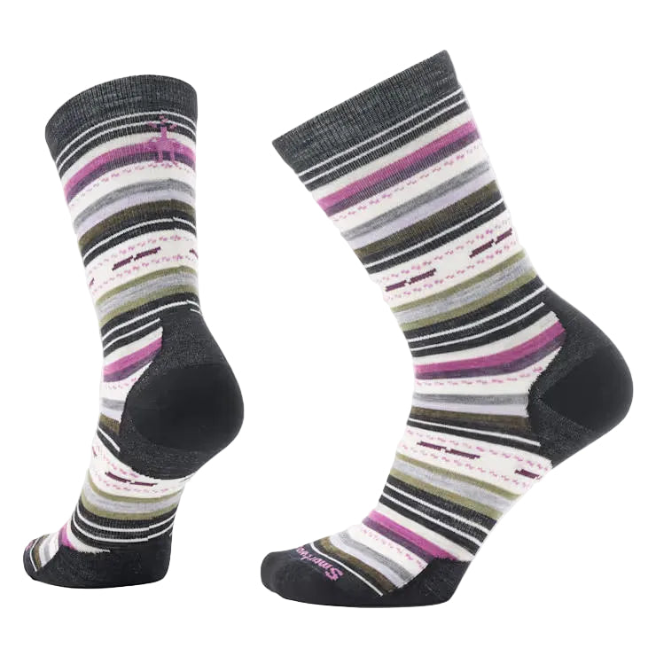 Pair of striped socks with a visible brand logo on a light gray background