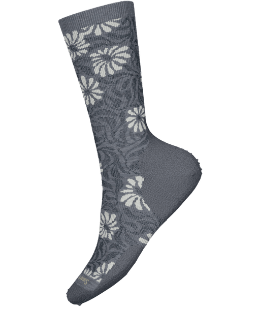 Gray sock with white floral pattern on a transparent background