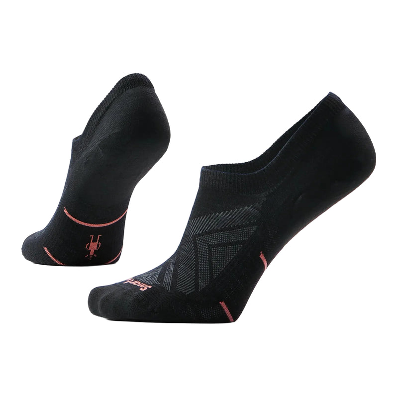 Black ankle socks with pink accents on a light gray background