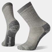 Grey crew socks on a white background.